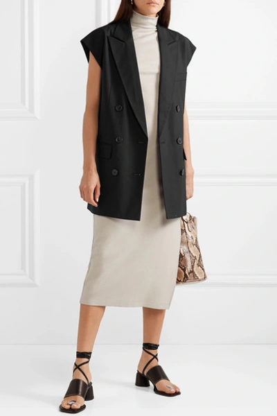 Shop Tibi Tropical Double-breasted Crepe Vest In Black