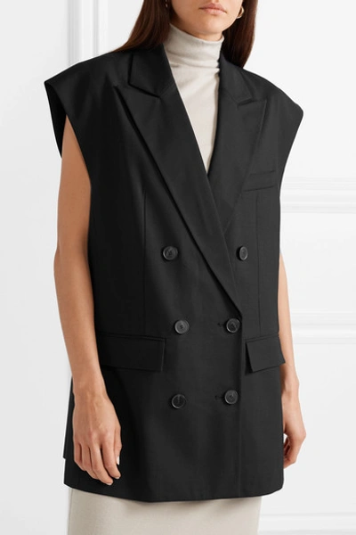 Shop Tibi Tropical Double-breasted Crepe Vest In Black