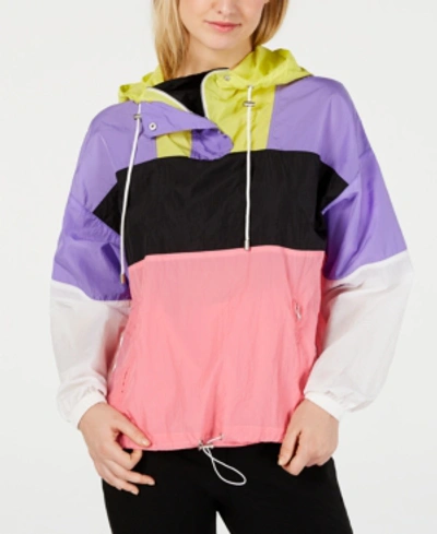 Shop Astr The Label Sawyer Colorblocked Windbreaker In Electric Color Block