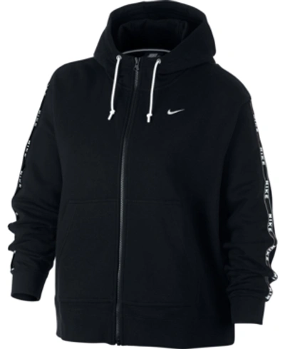 Shop Nike Plus Size Sportswear Logo Zip Hoodie In Black/white