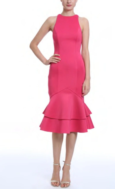 Shop Badgley Mischka Sleeveless Midi Tea Scuba Day Dress In Watermelon