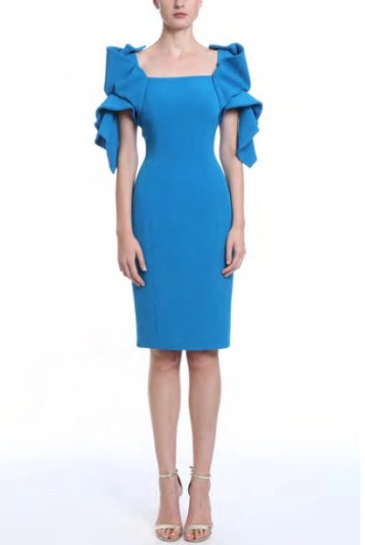 Shop Badgley Mischka Origami Sleeve Day Dress In Bright Aqua