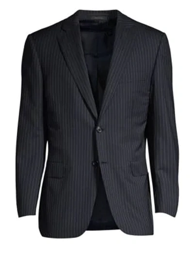 Shop Brioni Stripe Wool Jacket In Blue Grey
