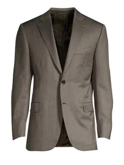 Shop Brioni Pinstripe Wool Suit Jacket In Arancio