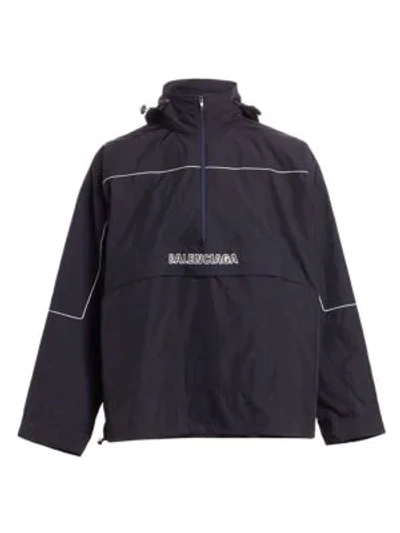 Shop Balenciaga 80s Logo Windbreaker In Navy