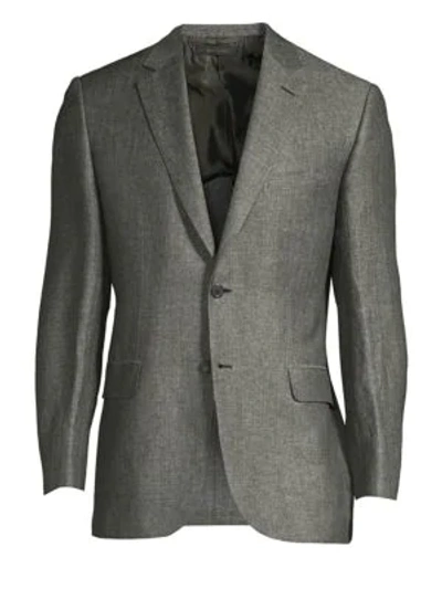 Shop Brioni Herringbone Linen-blend Jacket In Olive Green