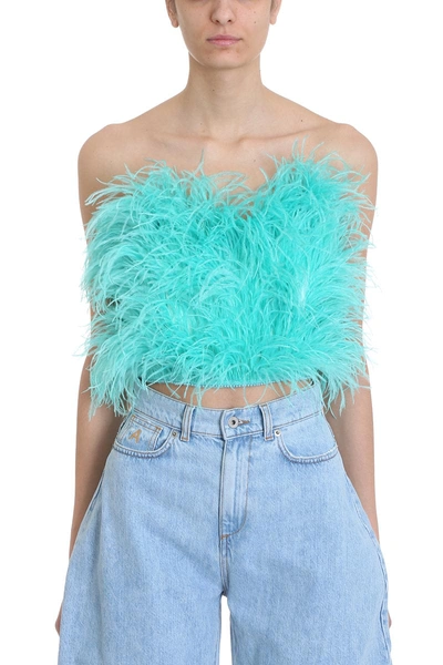Shop Attico Ostrich Feather Cropped Bustier In Green