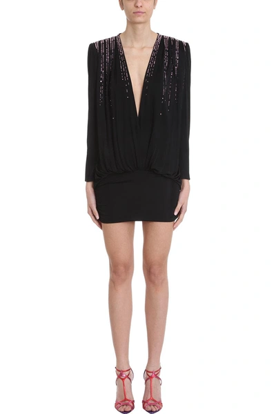Shop Attico V-neck Crystal Embellished Mini Dress In Black