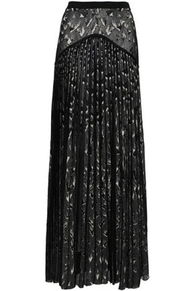 Shop Roberto Cavalli Woman Pleated Metallic Jacquard-knit Maxi Skirt Black