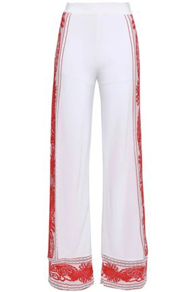 Shop Roberto Cavalli Woman Jacquard-knit Wide-leg Pants Coral