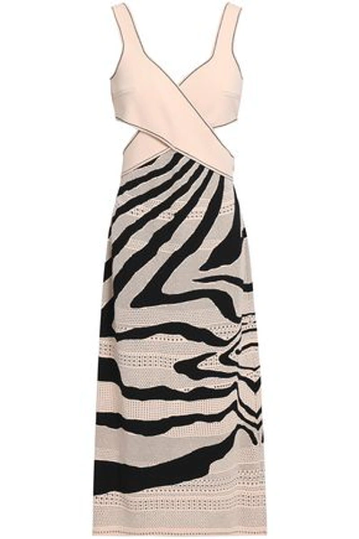 Shop Roberto Cavalli Woman Wrap-effect Pointelle And Stretch-knit Dress Pastel Pink