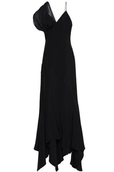 Shop Roberto Cavalli Woman Georgette-paneled Silk-cady Gown Black
