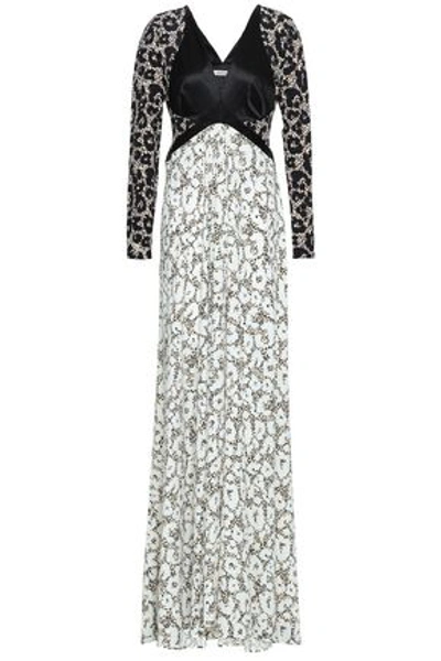 Shop Roberto Cavalli Woman Paneled Leopard-print Satin And Stretch-jersey Gown Black