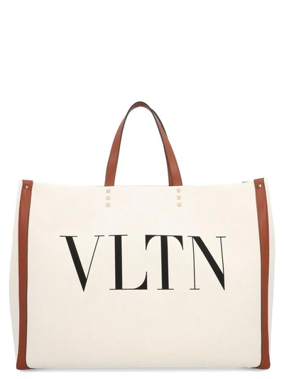 Shop Valentino Vltn Logo Shopping Bag In White