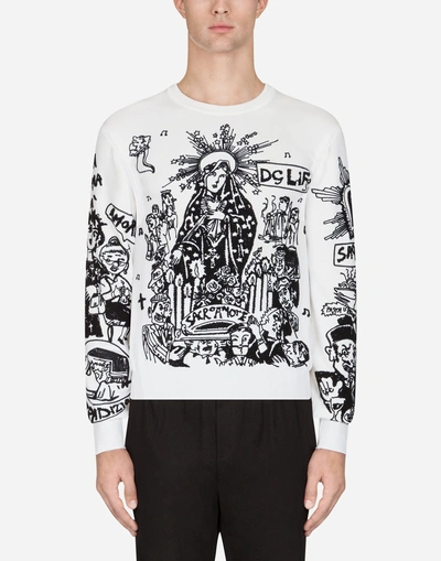 Shop Dolce & Gabbana Wool Sweater With Madonna Embroidery In Multi-colored