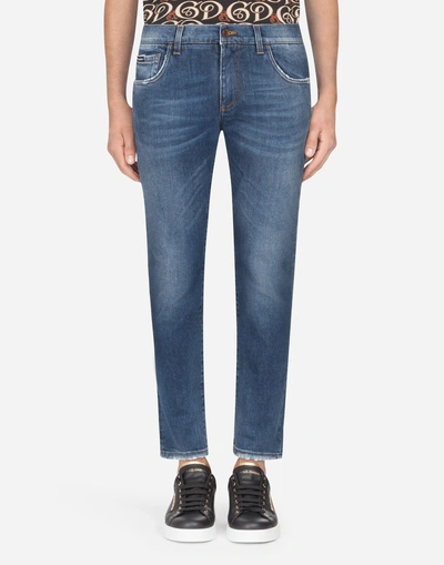 Shop Dolce & Gabbana Skinny Fit Stretch Jeans With Patch In Blue