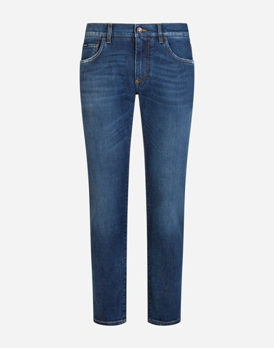 Shop Dolce & Gabbana Skinny Fit Stretch Jeans With Patch In Blue