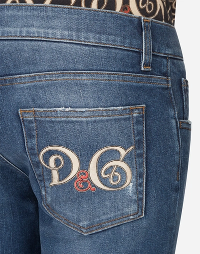 Shop Dolce & Gabbana Skinny Fit Stretch Jeans With Patch In Blue