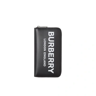 Shop Burberry Logo Print Leather Ziparound Wallet