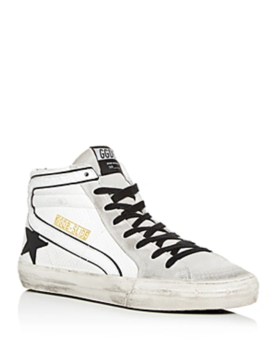 Shop Golden Goose Unisex Distressed Leather High-top Sneakers In White/beige