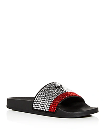 Shop Giuseppe Zanotti Men's Crystal-embellished Slide Sandals In Black/red