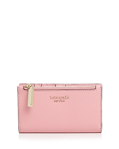 Shop Kate Spade New York Small Slim Leather Bi-fold Wallet In Rococo Pink/gold