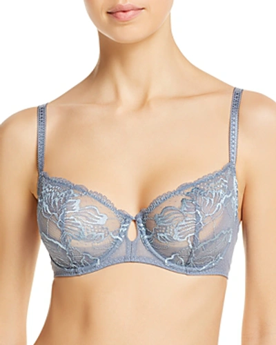 Shop Simone Perele Promesse Lace Demi Cup Bra In Platinum Blue