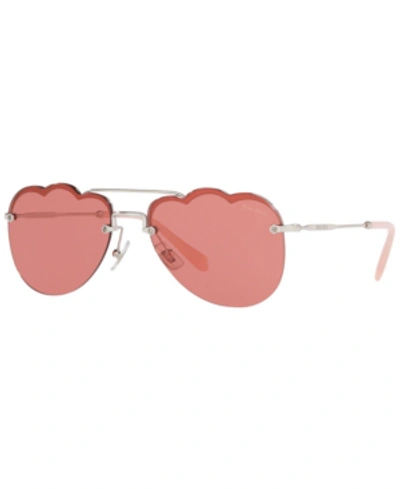 Shop Miu Miu Sunglasses, Mu 56us 58 In Silver/pink Mirror Flash Silver