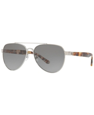 Shop Tory Burch Sunglasses, Ty6070 57 In Shiny Silver Metal/lt Grey Dk Grey Gradient