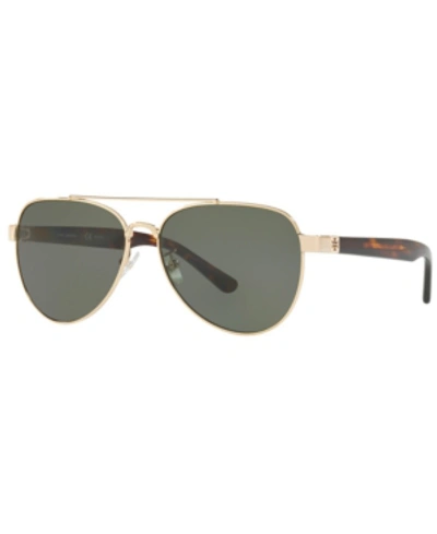 Shop Tory Burch Polarized Sunglasses, Ty6070 57 In Shiny Light Gold Metal/dk Green Polar
