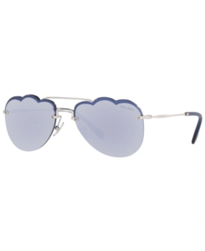Shop Miu Miu Sunglasses, Mu 56us 58 In Silver/dark Violet Mirror Silver
