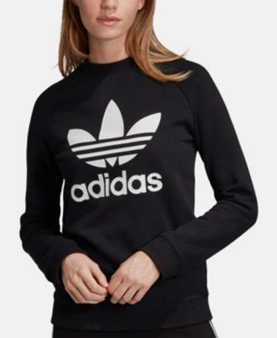 Shop Adidas Originals Adicolor Cotton Trefoil Sweatshirt In Black