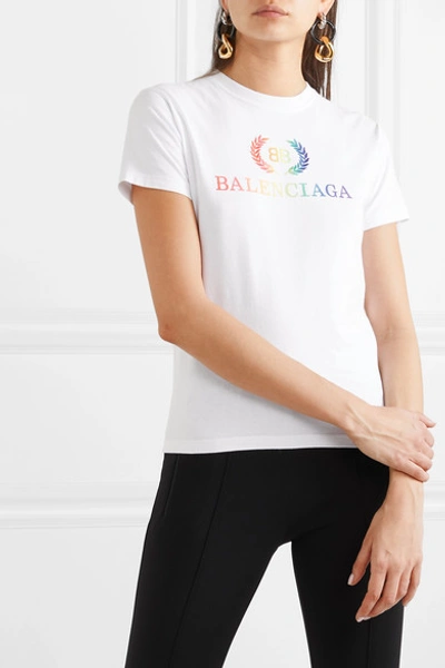 Shop Balenciaga Laurier Embroidered Organic Cotton-jersey T-shirt In White