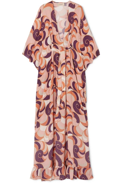 Shop Adriana Degreas Nautilus Printed Voile Kaftan In Blush