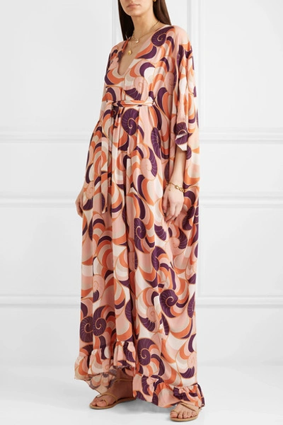 Shop Adriana Degreas Nautilus Printed Voile Kaftan In Blush