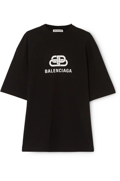 Shop Balenciaga Oversized Printed Cotton-jersey T-shirt In Black