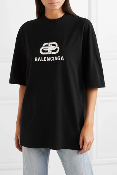 Shop Balenciaga Oversized Printed Cotton-jersey T-shirt In Black
