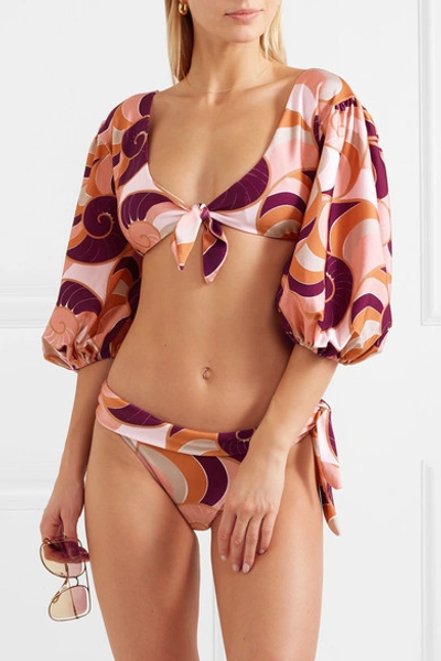 Shop Adriana Degreas Nautilus Tie-front Printed Bikini Top In Blush