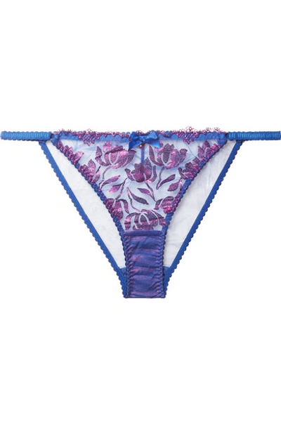 Shop Agent Provocateur Sparkle Embroidered Metallic Tulle Briefs In Blue