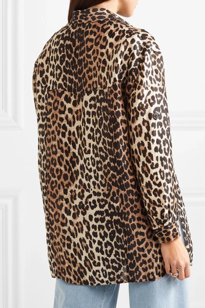 Shop Ganni Leopard-print Linen And Silk-blend Shirt In Leopard Print