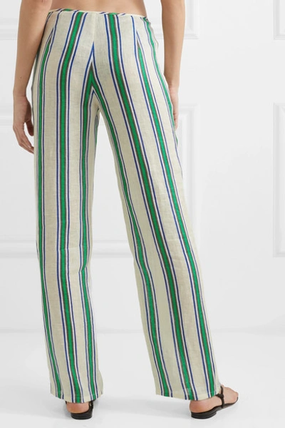 Shop Tory Burch Awning Striped Linen-gauze Wide-leg Pants In Blue