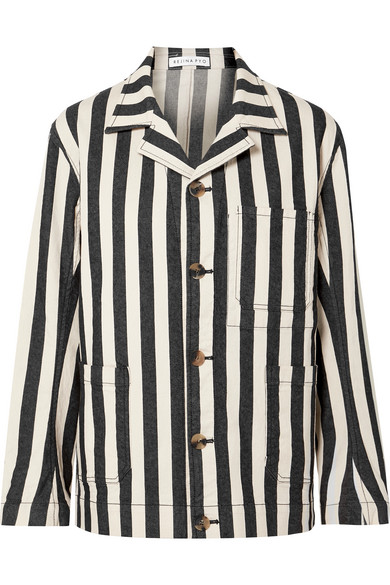 black and white striped denim jacket