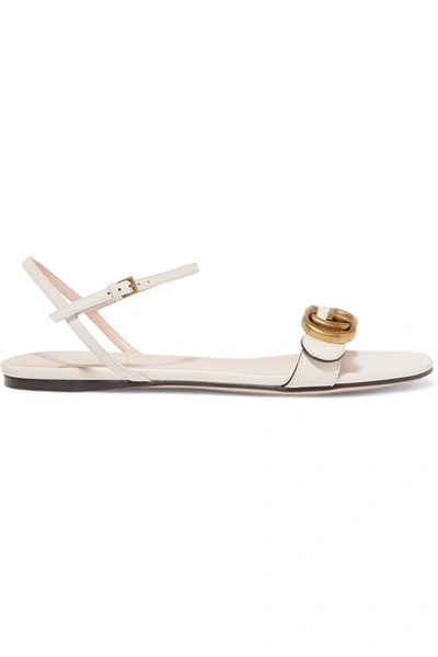 Shop Gucci Marmont Logo-embellished Leather Sandals In Ivory