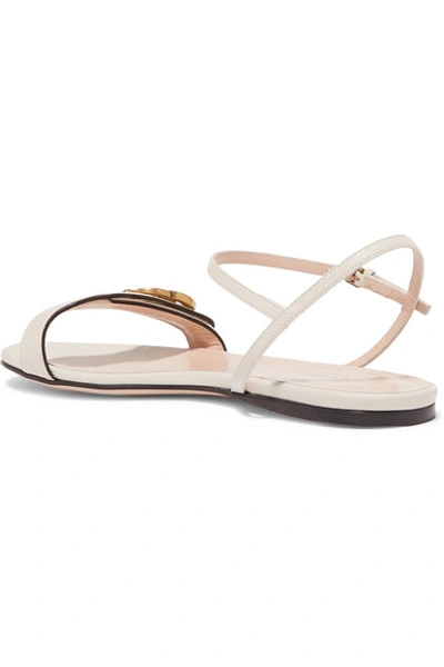 Shop Gucci Marmont Logo-embellished Leather Sandals In Ivory