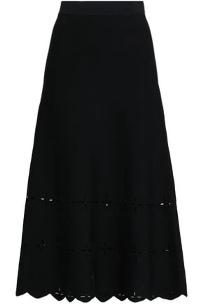 Shop Sandro Woman Cutout Stretch-knit Midi Skirt Black