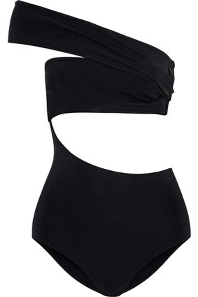 Shop Alix Shelbourne Convertible One-shoulder Cutout Swimsuit In Black