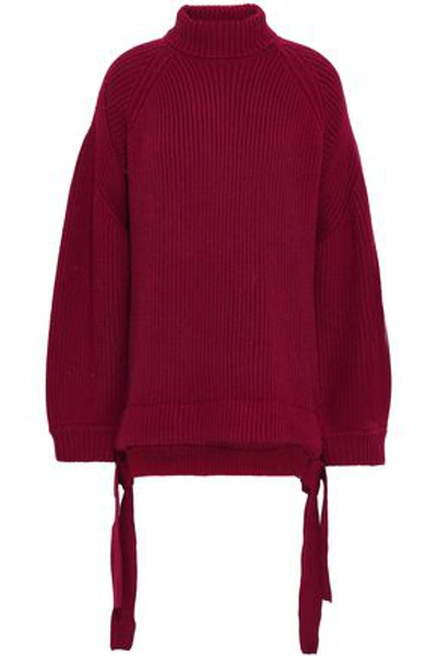 Shop Ellery Woman Ribbed Merino Wool-blend Turtleneck Sweater Burgundy