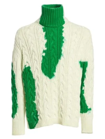 Shop Balenciaga Long-sleeve Bleach Turtleneck Sweater In Green