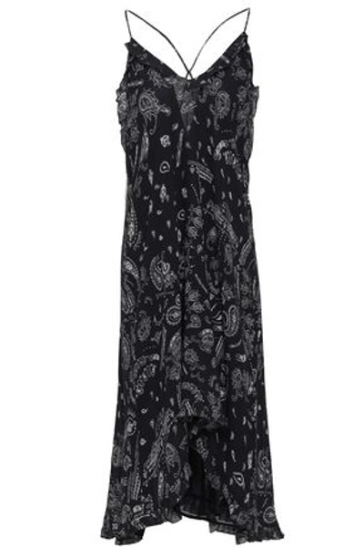 Shop Iro Bagda Ruffle-trimmed Printed Georgette Slip Dress In Black