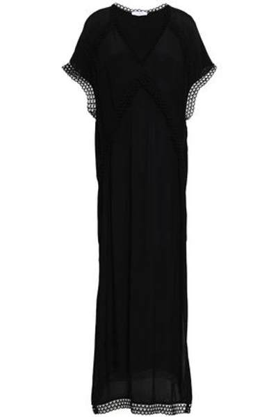 Shop Iro Woman Munola Macramé-trimmed Crepe De Chine Maxi Dress Black